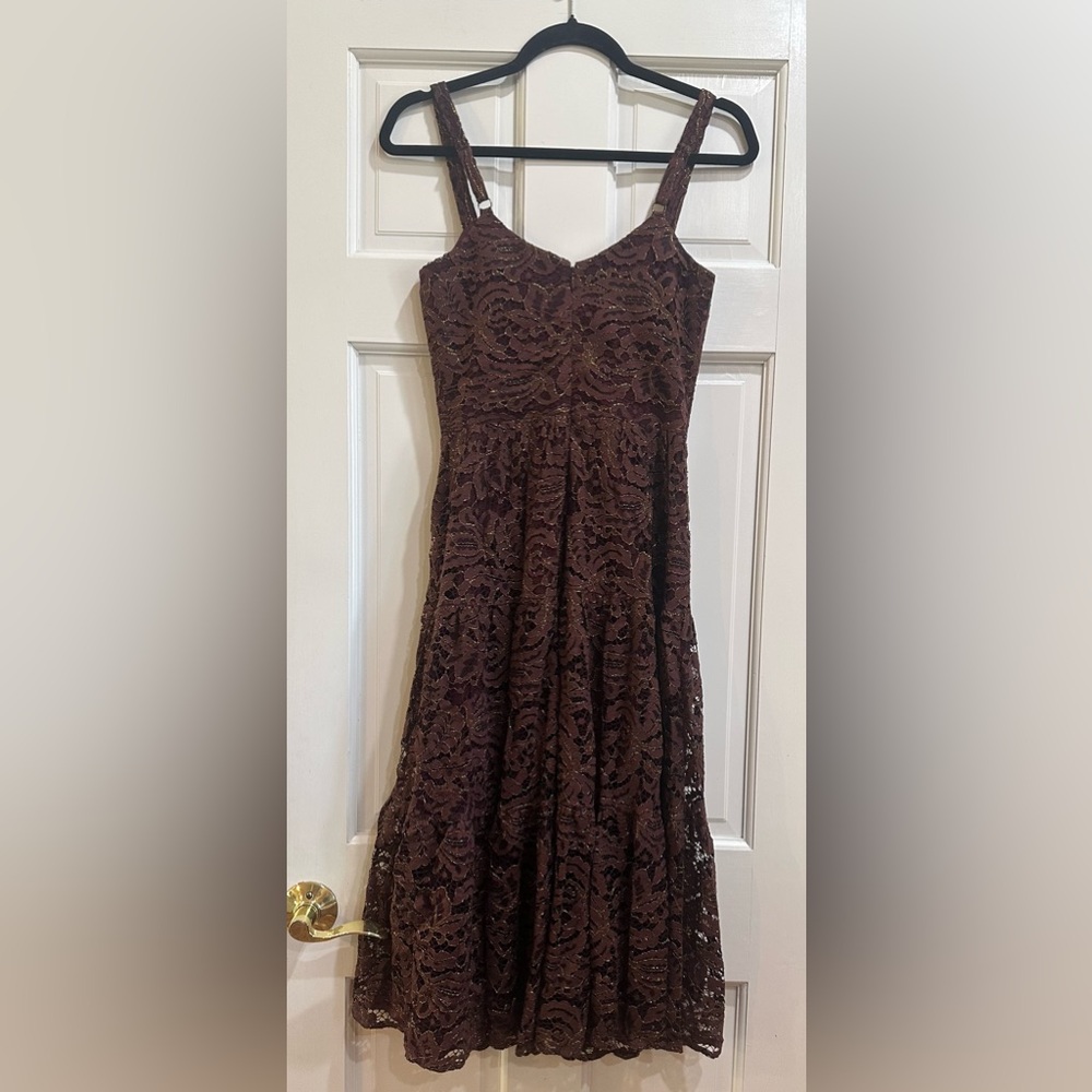 Dress the Population Dress Lace Burgundy Spaghetti Strap Size XXS Midi - Picture 2 of 5